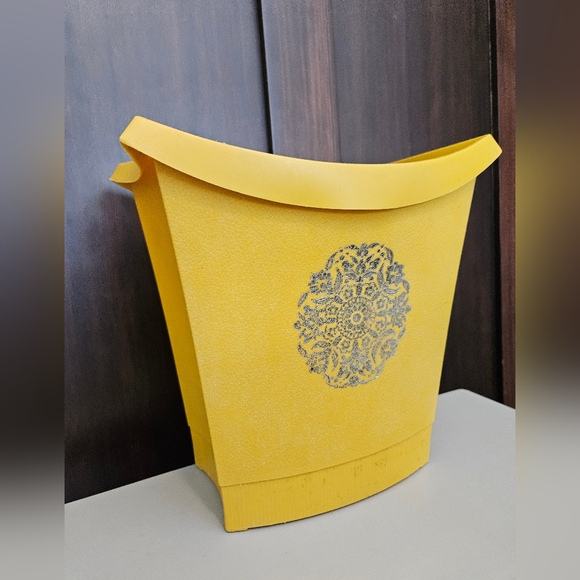 Lustro Ware Vintage MCM Retro Plastic Waste Basket Garbage Trash Bin Marigold - Picture 7 of 13